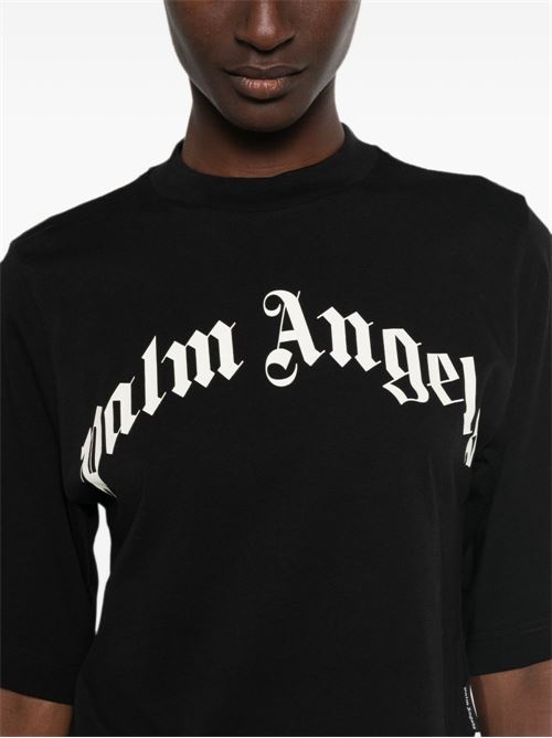 T-shirt cropped Palm Angels da donna nera con maxi logo bianco curvo PALM ANGELS | PAWAA003JR0011003